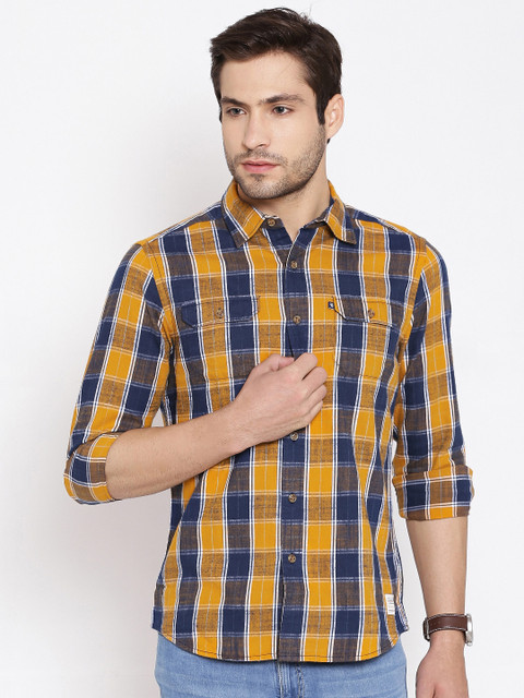 

American Swan Mustard Yellow Checked Smart Fit Casual Shirt