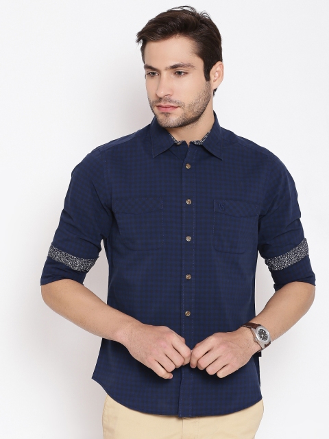

American Swan Navy Checked Smart Casual Shirt, Navy blue