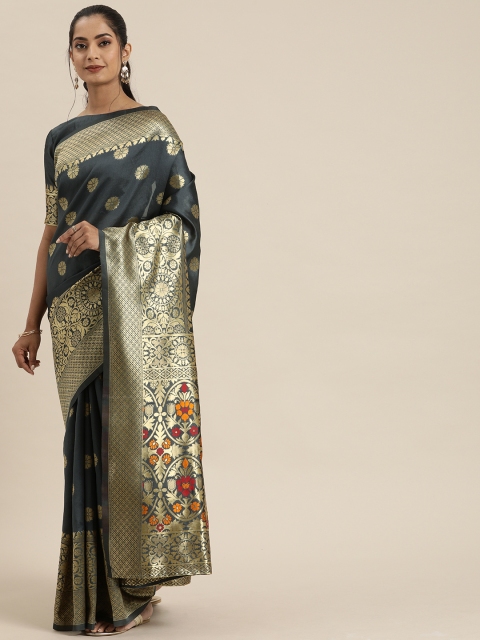 

Inddus Grey & Golden Silk Blend Woven Design Saree