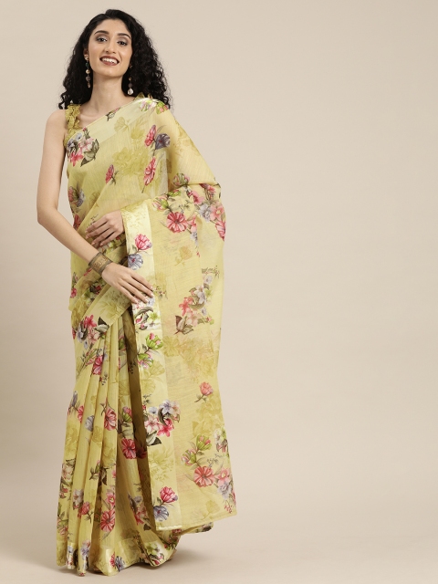 

Inddus Yellow & Pink Cotton Blend Printed Saree