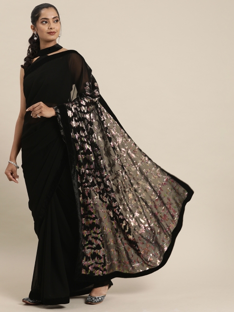 

Inddus Black Sequinned Poly Georgette Saree