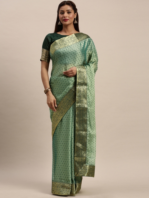 

Inddus Green Woven Design Poly Chiffon Saree
