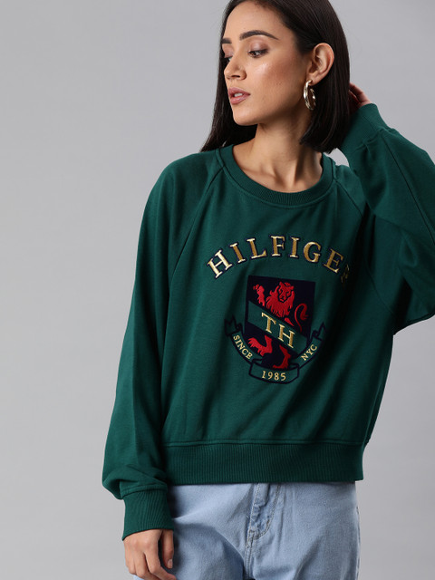 

Tommy Hilfiger Women Teal Green Embroidered Pullover Sweatshirt