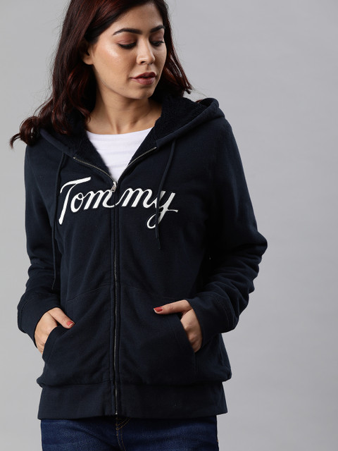 

Tommy Hilfiger Women Navy Blue Embroidered Hooded Front-Open Sweatshirt