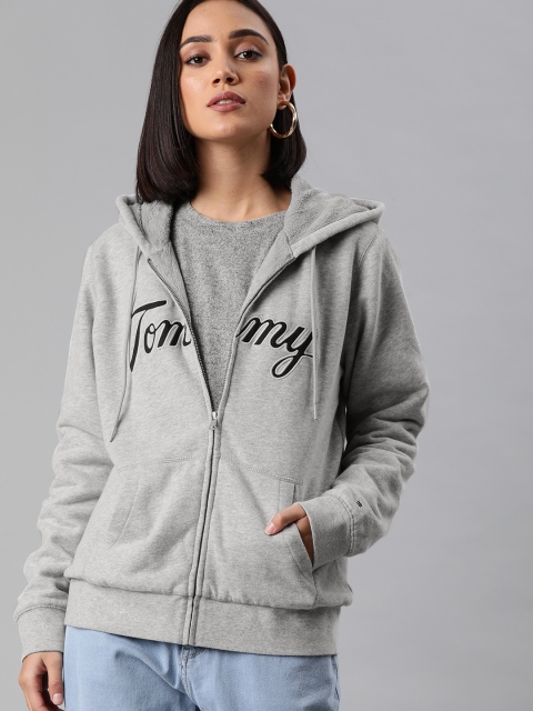 

Tommy Hilfiger Women Grey Embroidered Hooded Front-Open Sweatshirt