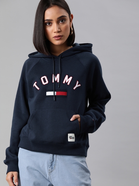 

Tommy Hilfiger Women Navy Blue Embroidered Hooded Pullover Sweatshirt