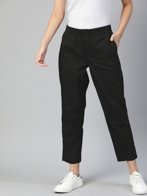 

Tommy Hilfiger Women Black Straight Fit Solid Regular Cropped Trousers
