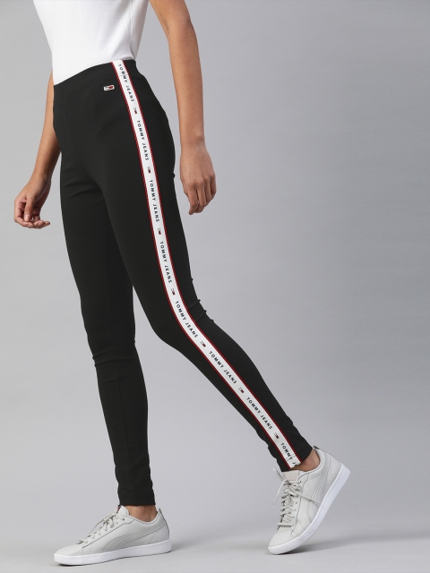 

Tommy Hilfiger Women Black Skinny Fit Solid Side Striped Treggings