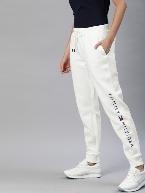 

Tommy Hilfiger Women White Solid Straight Fit Joggers with Printed Logo