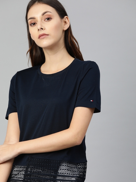 

Tommy Hilfiger Women Navy Blue Solid Top With Lace Detailing