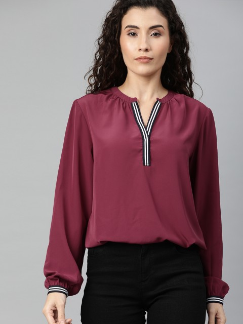 

Tommy Hilfiger Women Burgundy Solid Puff Sleeved Top
