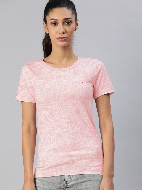 

Tommy Hilfiger Women Pink & White Printed Round Neck T-shirt