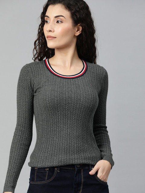 

Tommy Hilfiger Women Charcoal Grey Self Design Pullover Sweater