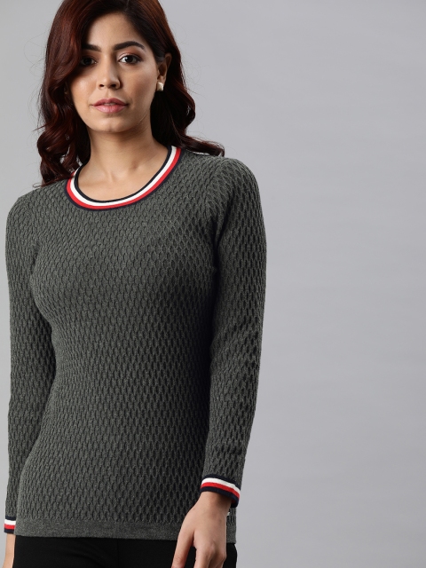 

Tommy Hilfiger Women Charcoal Grey Self Design Pullover Sweater