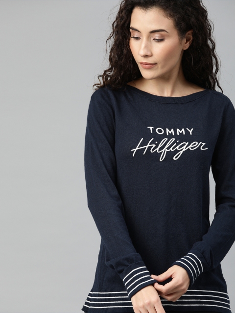 

Tommy Hilfiger Women Navy Blue Embroidered Pullover Sweater