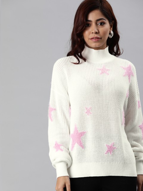 

Tommy Hilfiger Women White & Pink Star Printed Pullover Sweater