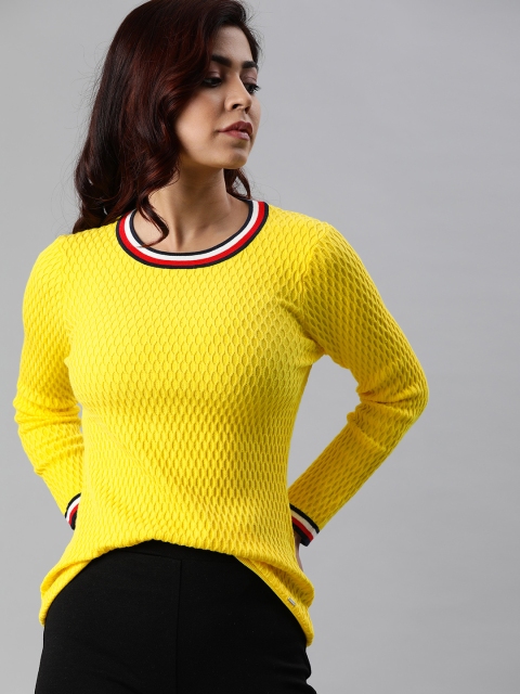 

Tommy Hilfiger Women Yellow Self Design Pullover Sweater