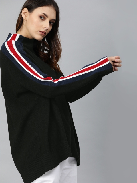 

Tommy Hilfiger Women Black Solid Pullover Side Striped Sweater