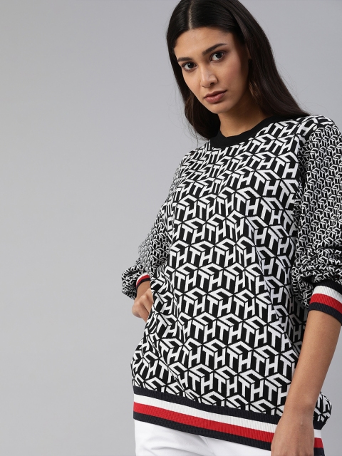 

Tommy Hilfiger Women Black Self Design Pullover Sweater