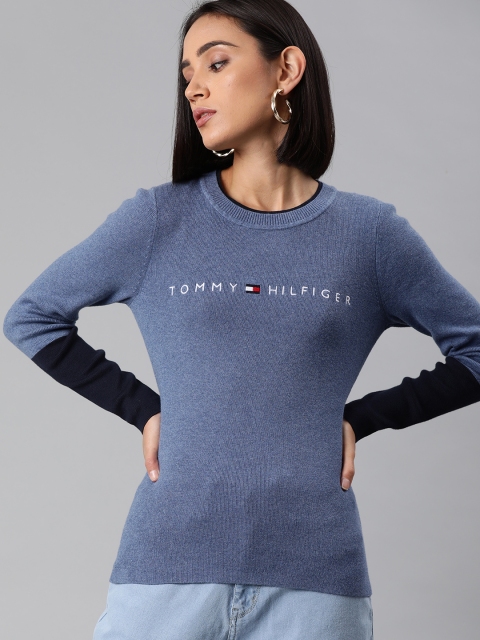 

Tommy Hilfiger Women Blue Brand Logo Printed Pullover Sweater