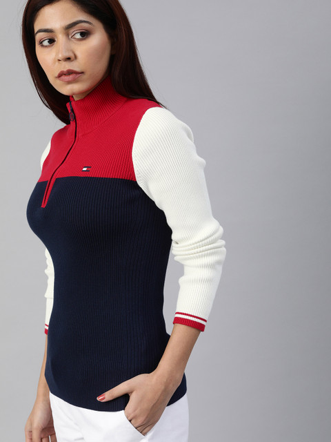 

Tommy Hilfiger Women Navy Blue Colourblocked Pullover Sweater