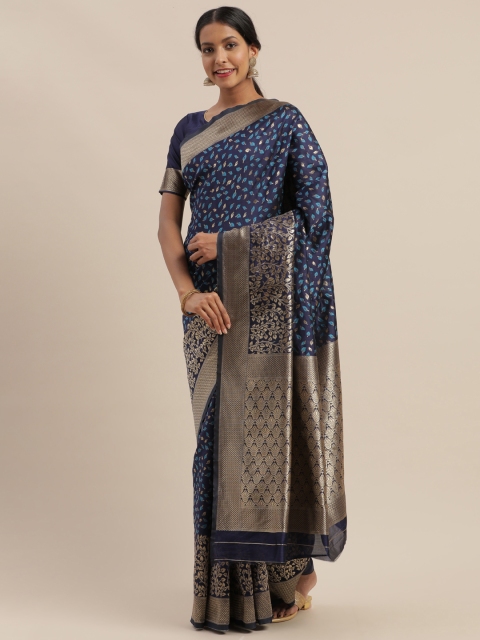 

Mitera Navy Blue & Gold-Coloured Art Silk Woven Design Dharmavaram Celebrity Saree