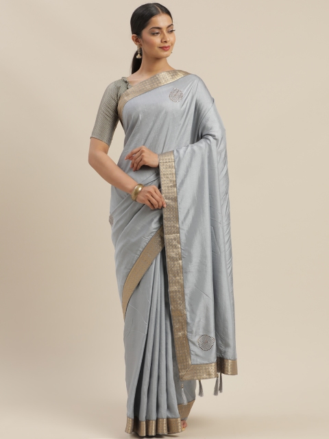 

Mitera Grey Embellished Poly Silk Saree