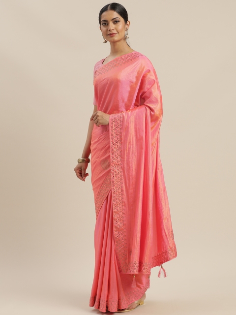 

Mitera Pink Embellished Poly Silk Saree