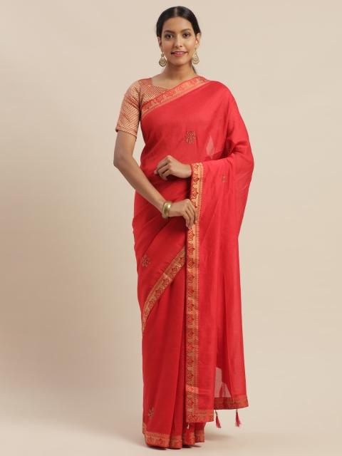 

Mitera Coral Red Embellished Saree
