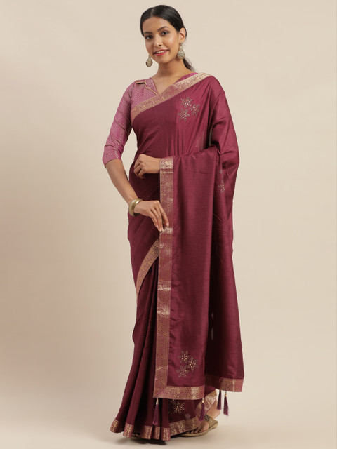 

Mitera Maroon Embellished Poly Silk Saree