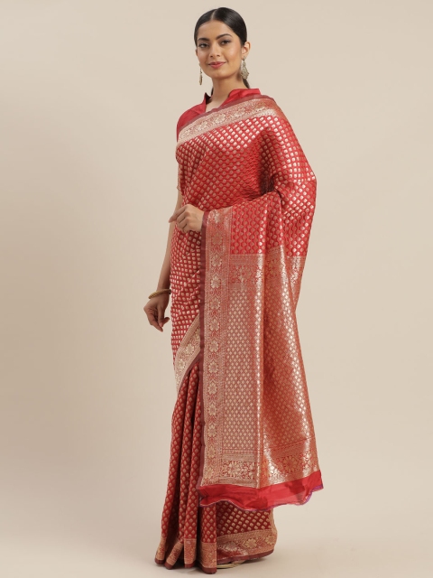 

Mitera Red & Gold-Toned Art Silk Woven Design Dharmavaram Saree