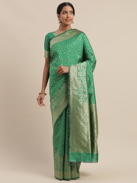 

Mitera Green & Gold-Coloured Art Silk Woven Design Dharmavaram Saree