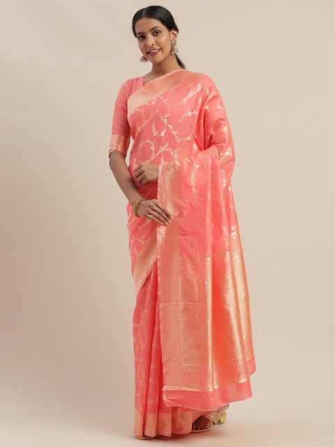 

Mitera Coral Pink & Gold-Coloured Art Silk Woven Design Banarasi Saree