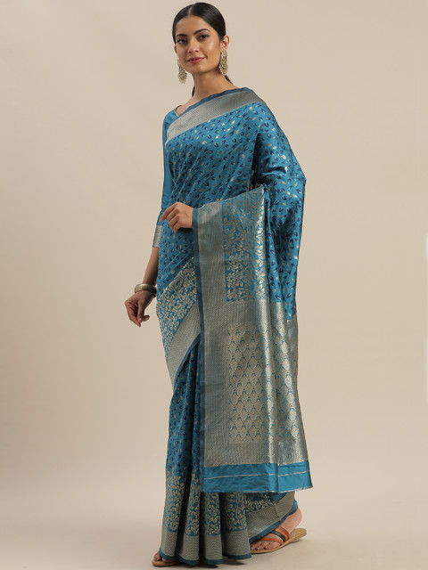 

Mitera Turquoise Blue Art Silk Woven Design Dharmavaram Saree