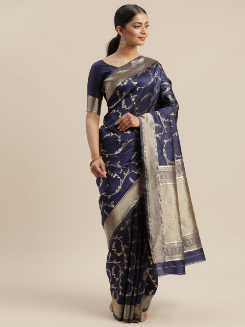 

Mitera Navy Blue & Beige Art Silk Woven Design Banarasi Saree