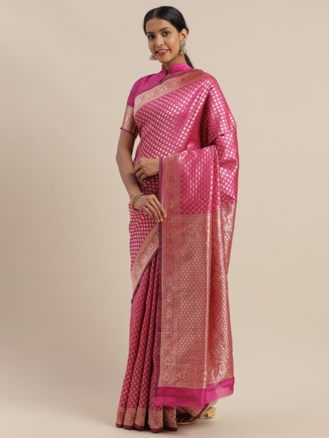 

Mitera Pink & Gold-Coloured Art Silk Woven Design Dharmavaram Saree