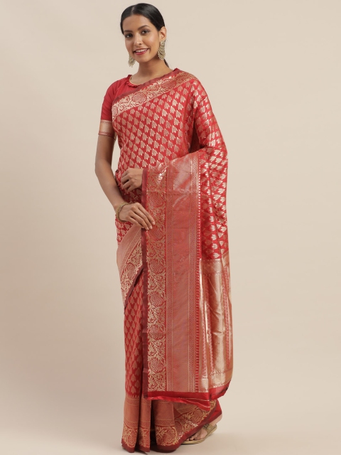 

Mitera Red & Gold-Toned Art Silk Woven Design Dharmavaram Saree