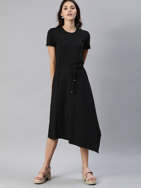 

Tommy Hilfiger Women Black Solid A-Line Dress With Waist Tie-Ups