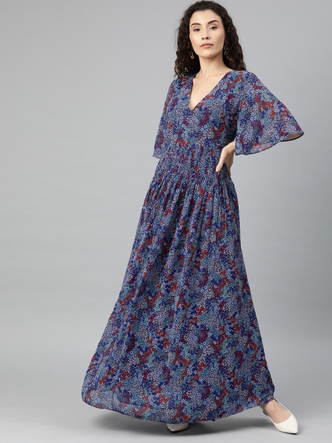 

Tommy Hilfiger Women Blue Floral Printed Tuck Pleated Maxi Dress