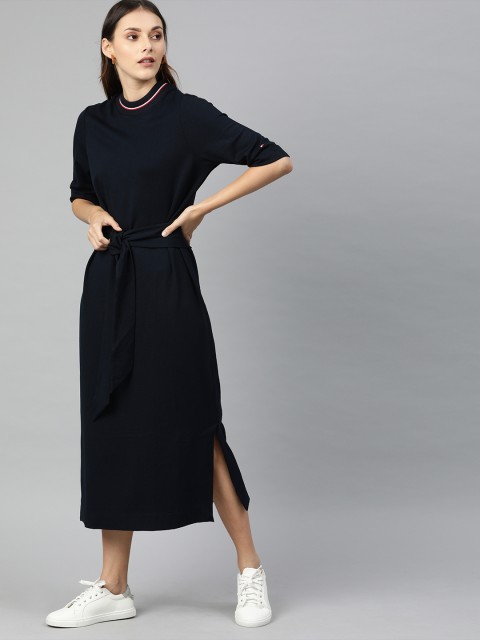 

Tommy Hilfiger Women Navy Blue Solid Side Slit T-shirt Dress