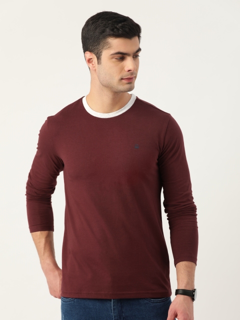 

United Colors of Benetton Men Maroon Solid Round Neck T-shirt