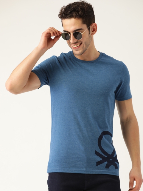 

United Colors of Benetton Men Blue Solid Round Neck T-shirt
