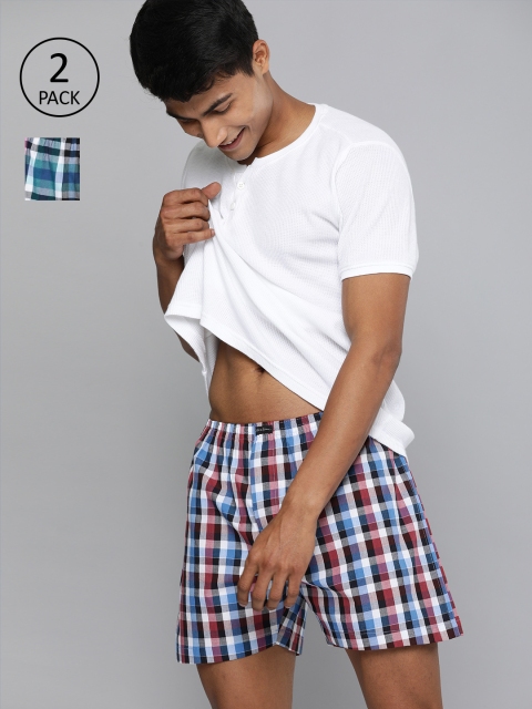 

Mast & Harbour Men Pack of 2 Checked Pure Cotton Boxers, Multi