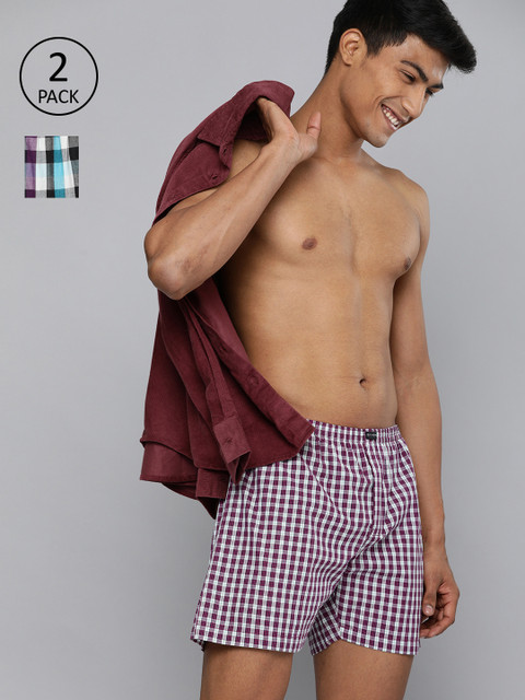 

Mast & Harbour Men Pack of 2 Checked Pure Cotton Boxers, Purple