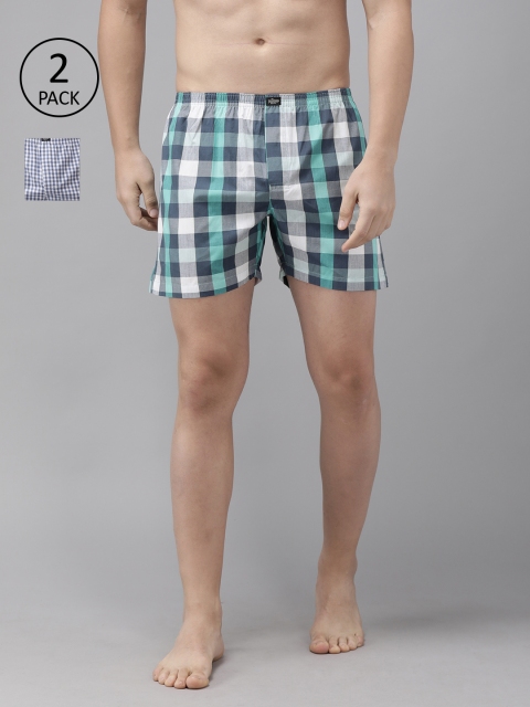 

Roadster Men Pack Of 2 Checked Pure Cotton Boxers RDST-BOX-2PP-012A, Navy blue