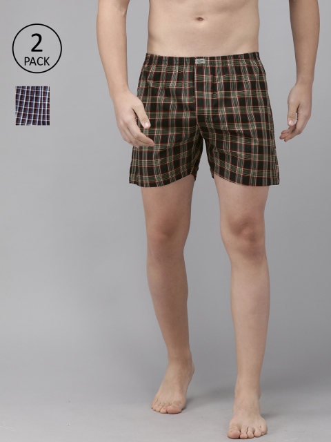 

Roadster Men Pack of 2 Checked Pure Cotton Boxers RDST-BOX-2PP-013A, Navy blue