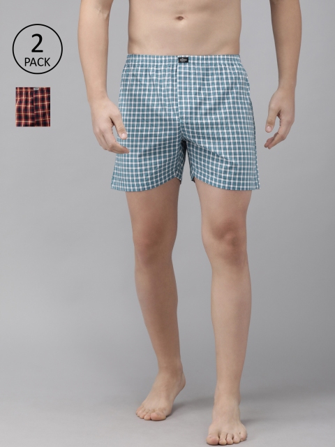 

Roadster Men Pack of 2 Checked Pure Cotton Boxers RDST-BOX-2PP-010A, Blue