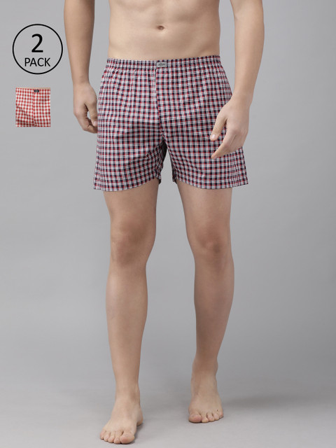 

The Roadster Lifestyle Co Men Pack of 2 Checked Pure Cotton Boxers RDST-BOX-2PP-005A, Navy blue