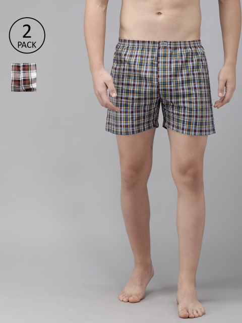 

Roadster Men Pack Of 2 Checked Pure Cotton Boxers RDST-BOX-2PP-004A, White