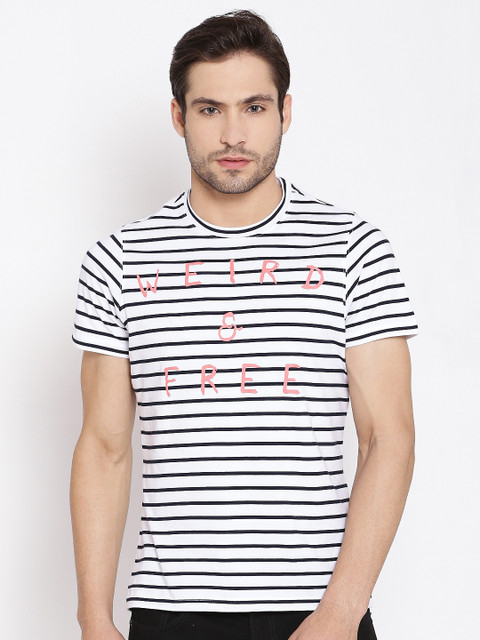 

American Swan White & Black Printed Striped T-shirt